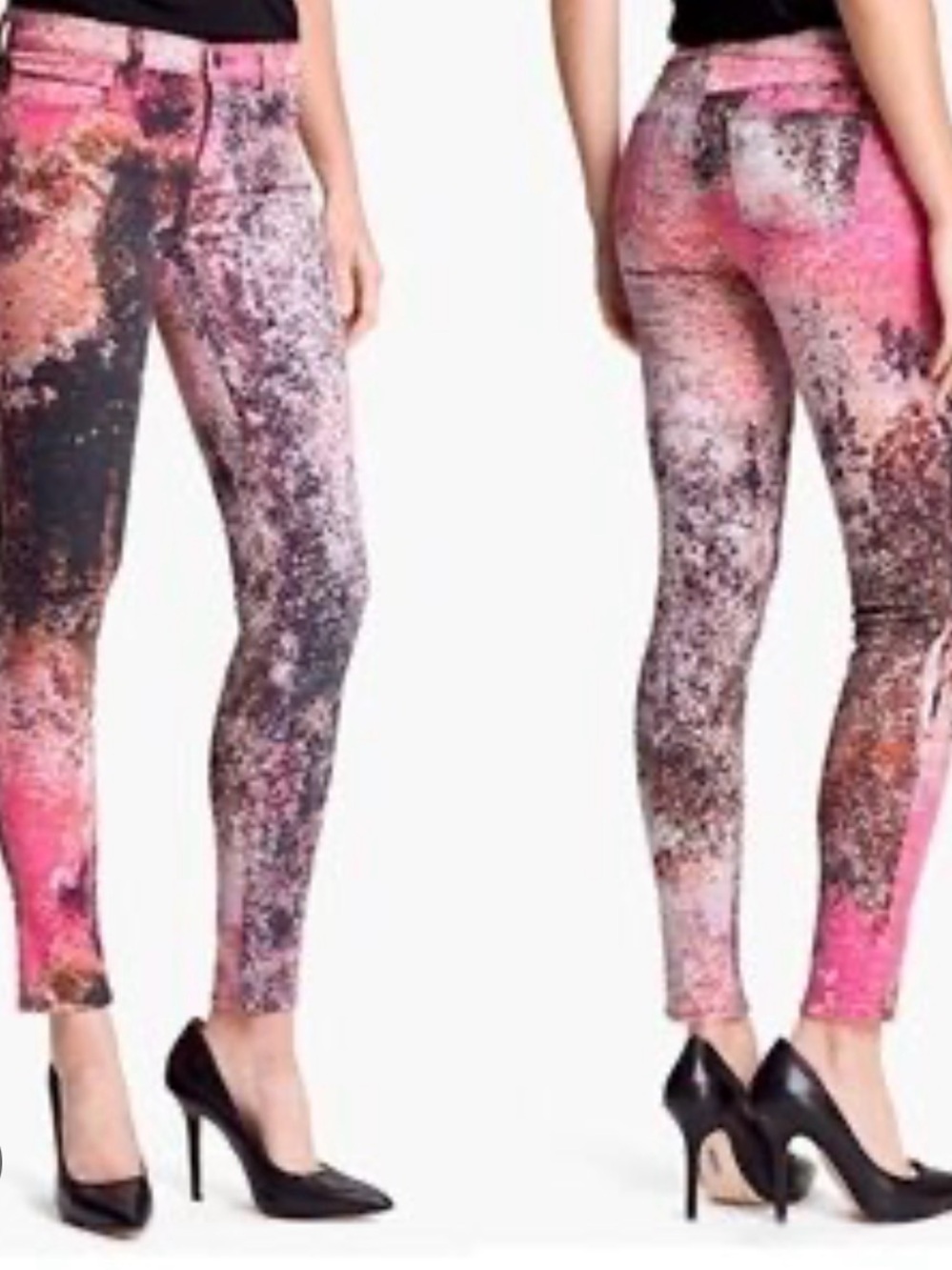J Brand Pink Galaxy Multi-Print Stretch Ankle Pants
